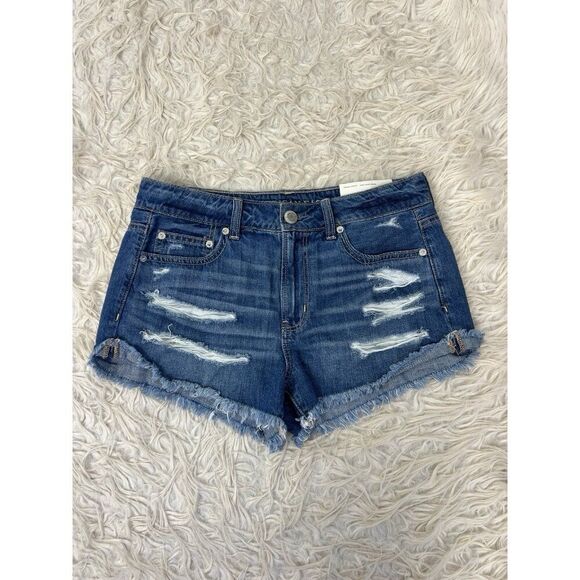American Eagle NWT Jeans Shorts Tomgirl Shortie Cut Off AE Distressed Denim 6 - Picture 1 of 9